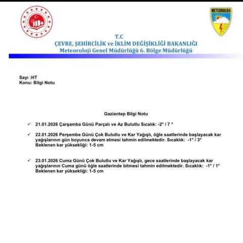 Kar Yağışı Duyurusu