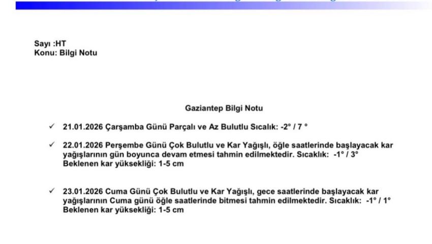 Kar Yağışı Duyurusu